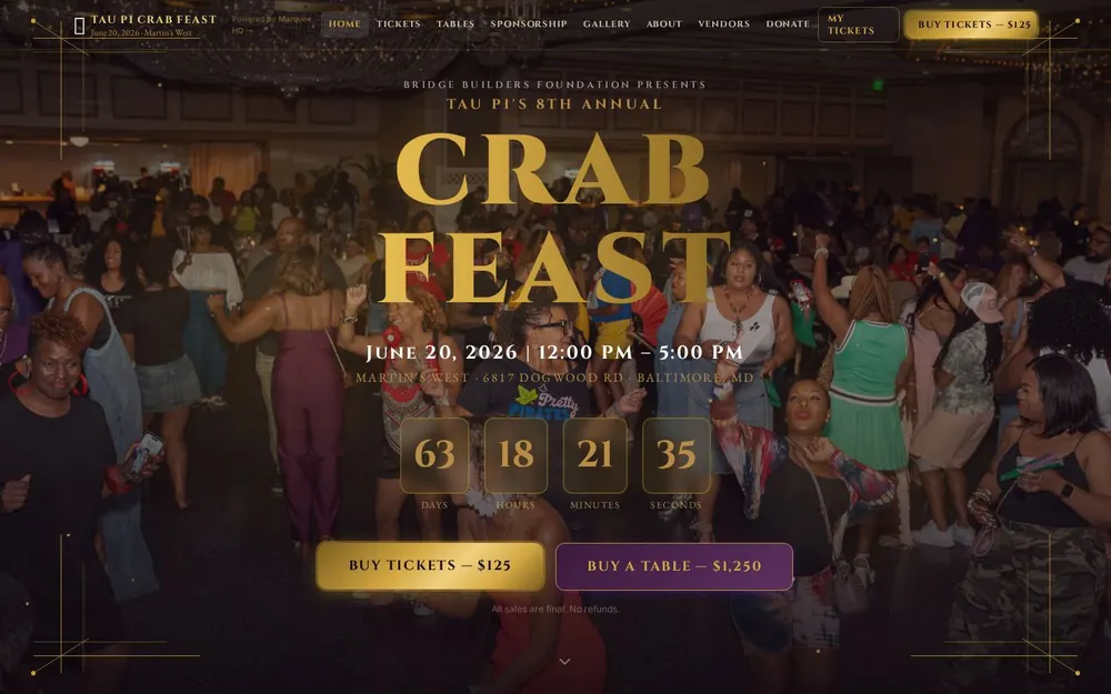 Tau Pi Crab Feast 2026 event website